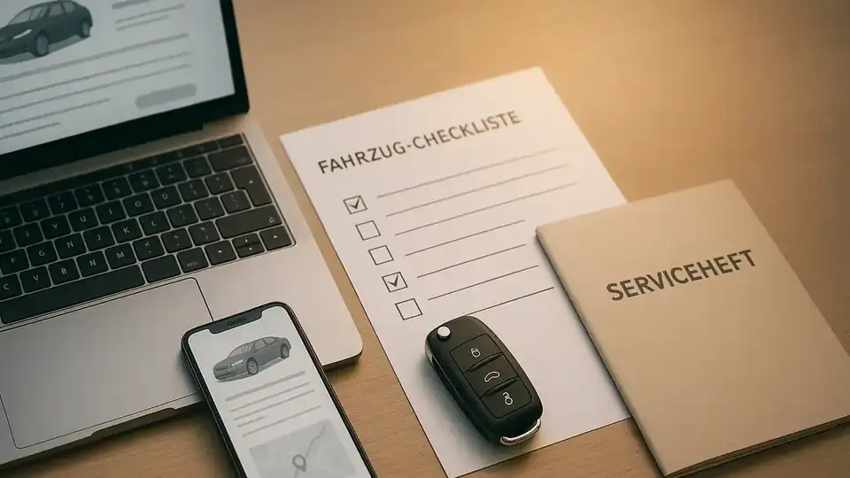 Illustration: Sofort-Alerts gewinnen: So sicherst du die Probefahrt zuerst – Fahrzeug-Checkliste, Serviceheft, TÜV-Details