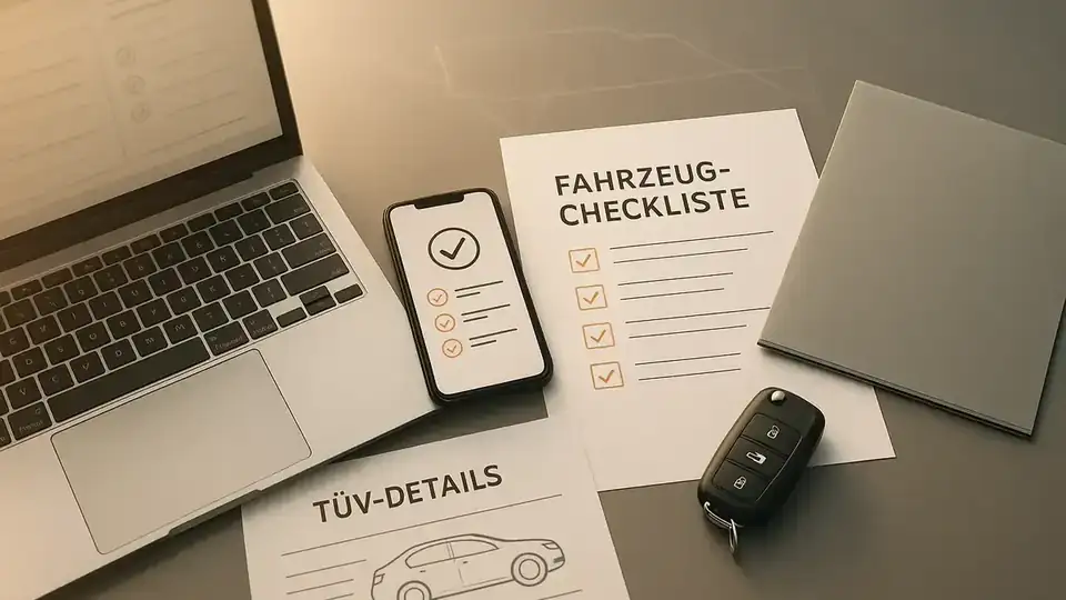 Illustration: Kleinanzeigen vs AutoScout24: Unterschiede bei Angeboten, Preisen und Reaktionszeit – Fahrzeug-Checkliste, Serviceheft, TÜV-Details