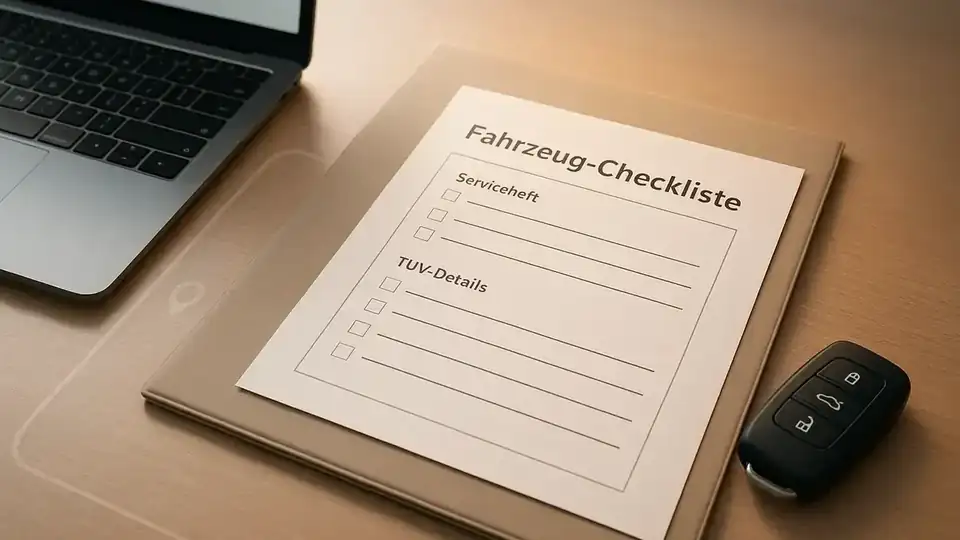 Illustration: Gebrauchtwagen günstig finden 2026: Preisfallen vermeiden und realistische Budgets setzen – Fahrzeug-Checkliste, Serviceheft, TÜV-Details