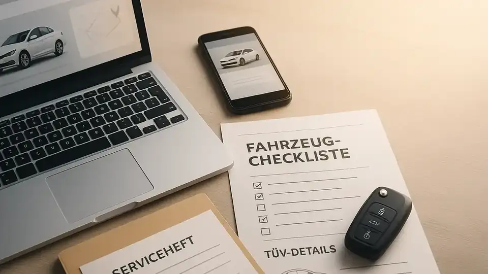Illustration: Beste Zeiten für die Autosuche 2026: Wann frische Inserate online gehen – Fahrzeug-Checkliste, Serviceheft, TÜV-Details
